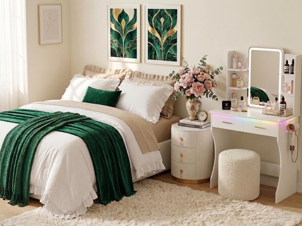 A small bedroom affordable Vanity in a styled bedroom